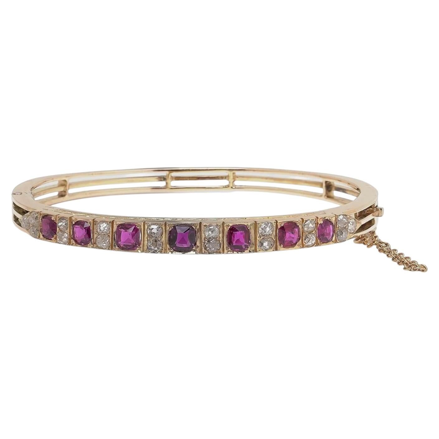 Bracciale vittoriano in oro 18KT con rubini e diamanti