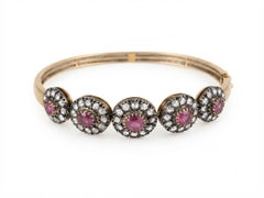 Victorian 18Kt Gold Ruby and Rose Cut Diamond Bangle, Circa 1890