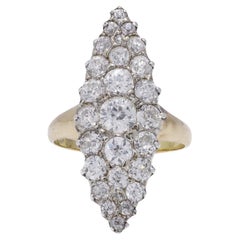 Viktorianischer Cluster-Ring aus 18 Karat Gold und Silber mit Marquise-Diamant