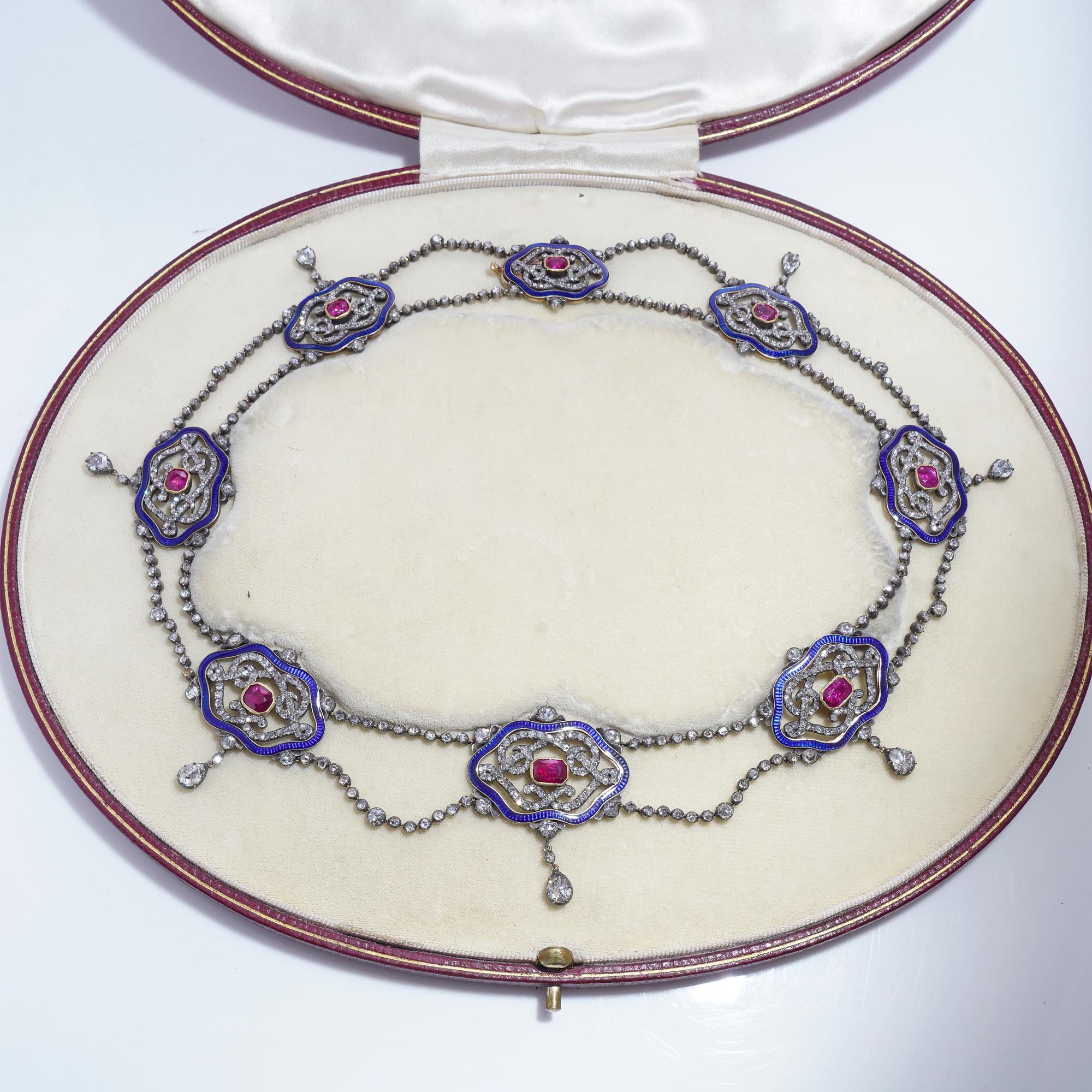 Viktorianische Halskette aus 18 Karat Gold und Silber Rubin, Diamant und Emaille im Angebot 6