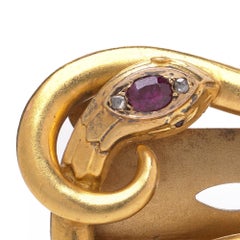 Victorian 18KT Gold Snake Belt Buckle with Ruby, Sapphire & Diamonds