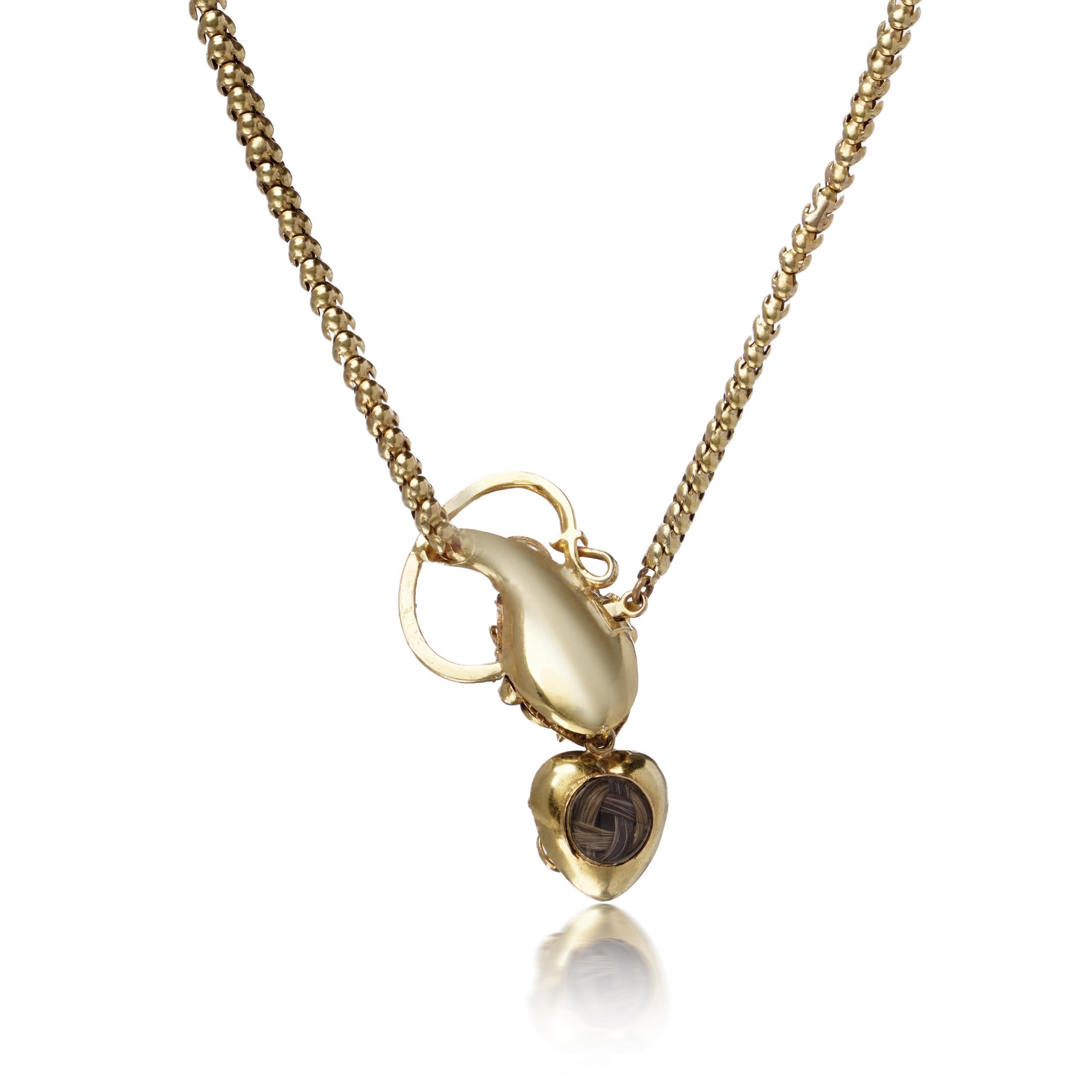 Women's Victorian 18kt Gold Snake Necklace with Garnet and Amethyst Cabochons For Sale