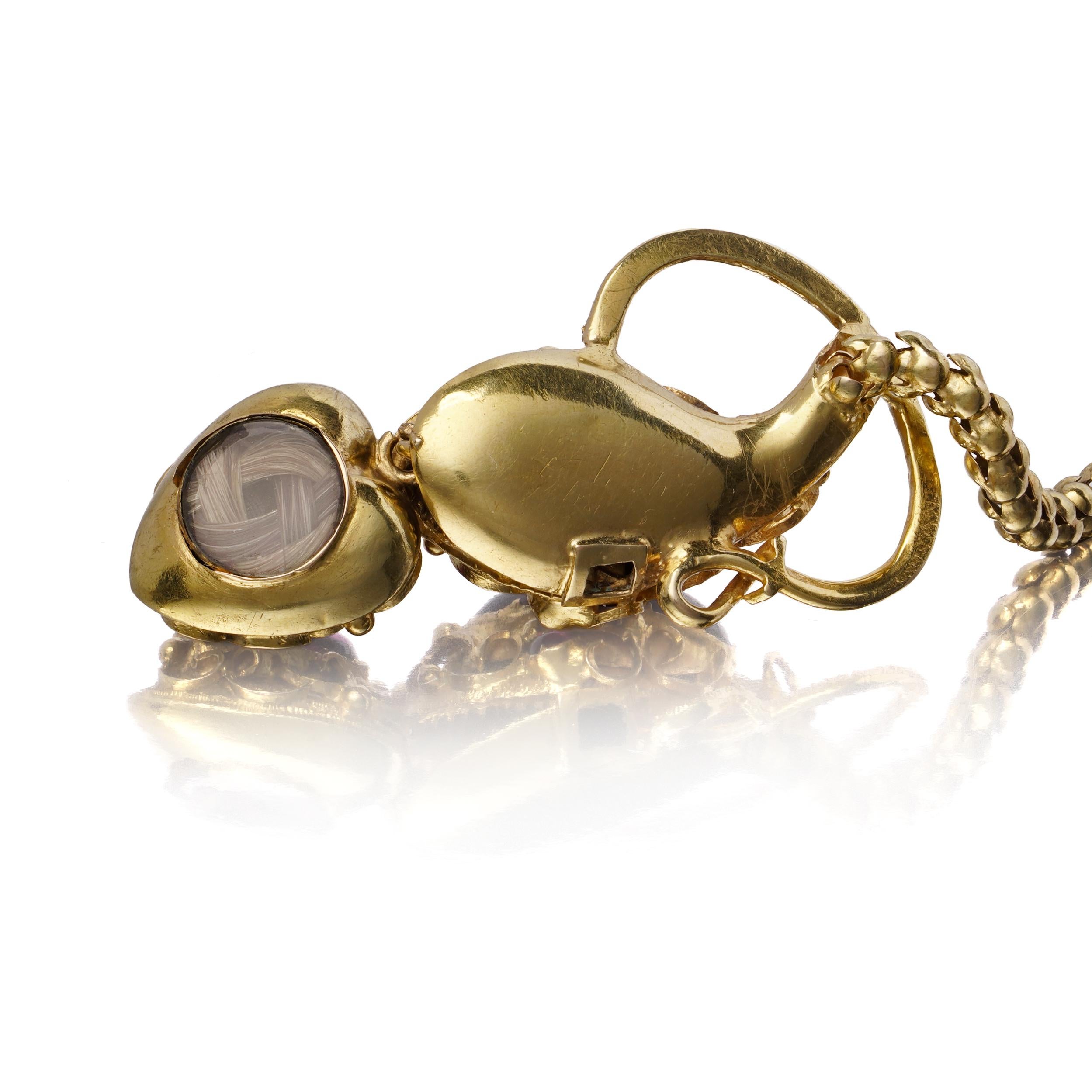 Victorian 18kt Gold Snake Necklace with Garnet and Amethyst Cabochons For Sale 4