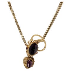 Victorian 18kt Gold Snake Necklace with Garnet and Amethyst Cabochons