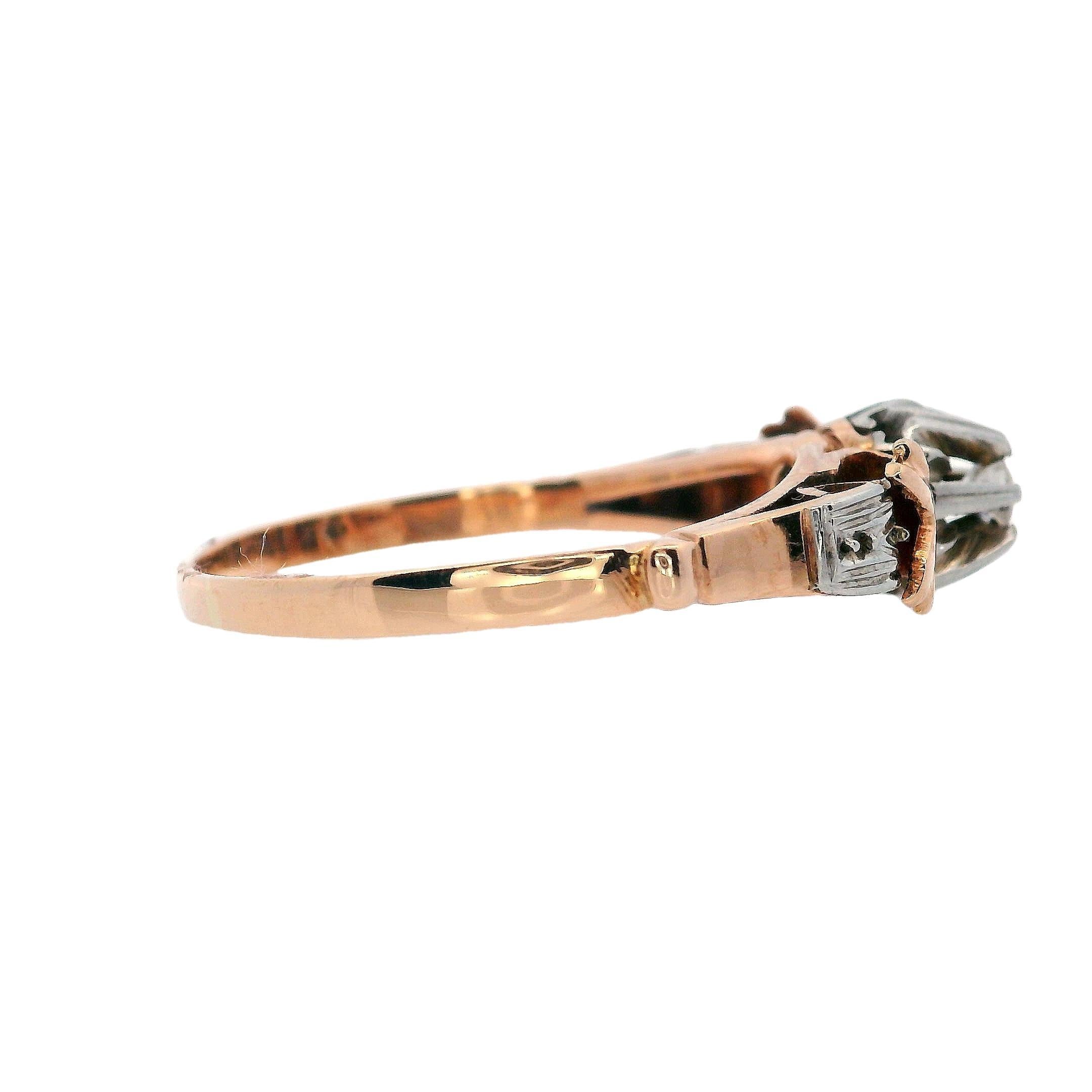 Women's or Men's Victorian 18kt Gold Solitaire Ring with Diamonds For Sale
