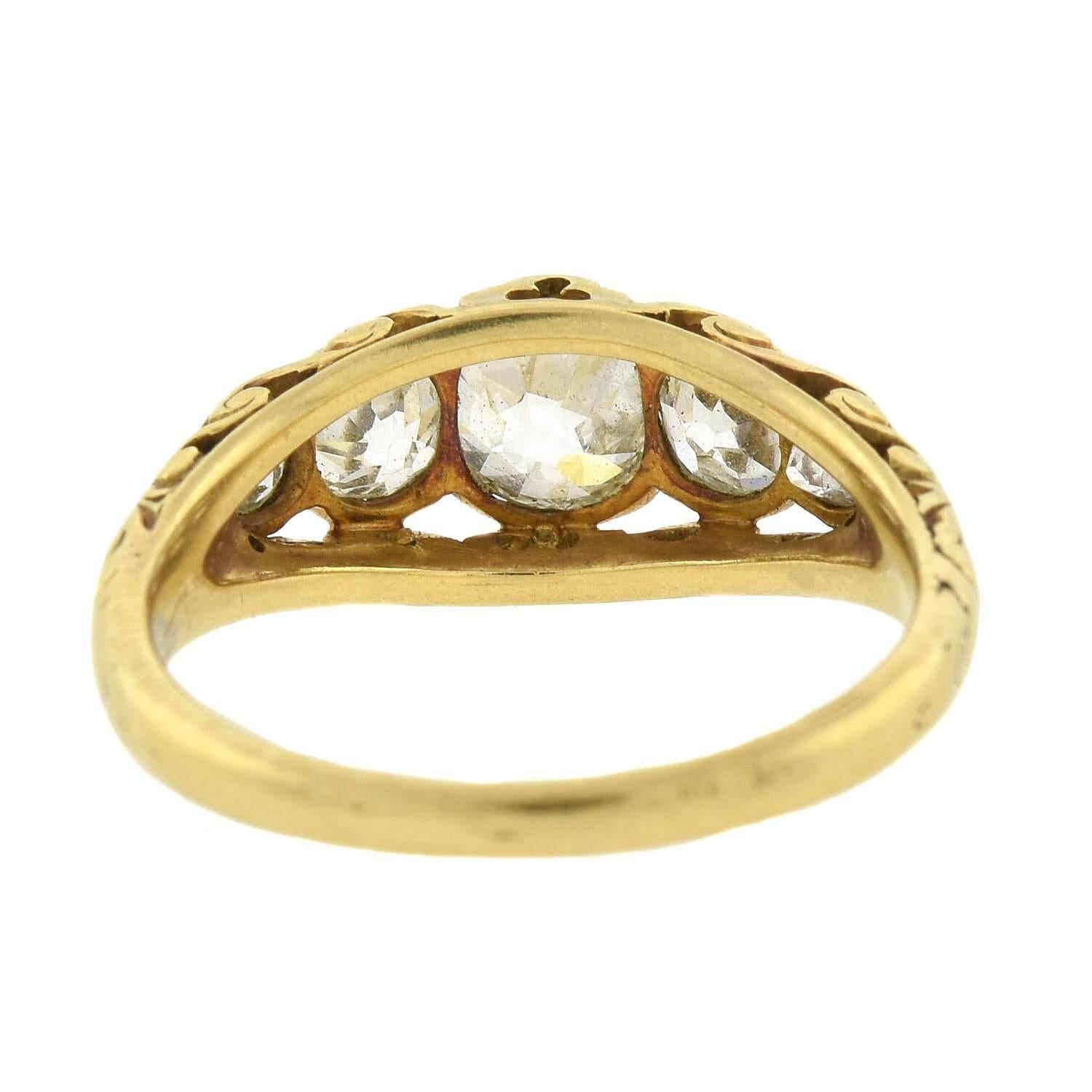 Women's Victorian 18kt Mine Cut Diamond 5-Stone Ring 2.00ctw For Sale