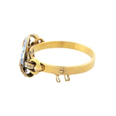 Victorian 18kt Opal, Diamond + Enamel Horseshoe Bangle Bracelet