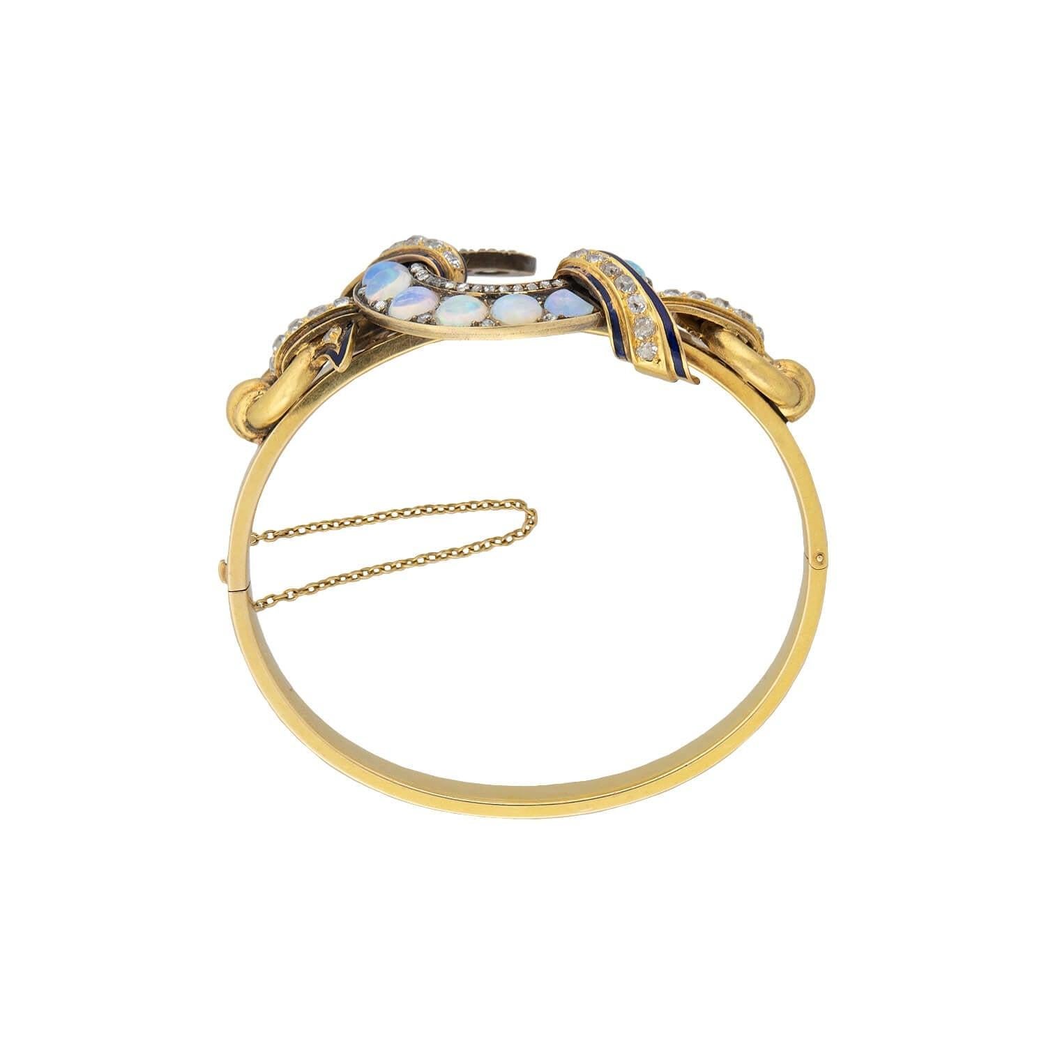 Bracelet en fer à cheval victorien en 18kt avec opale, diamant et émail Bon état - En vente à Narberth, PA