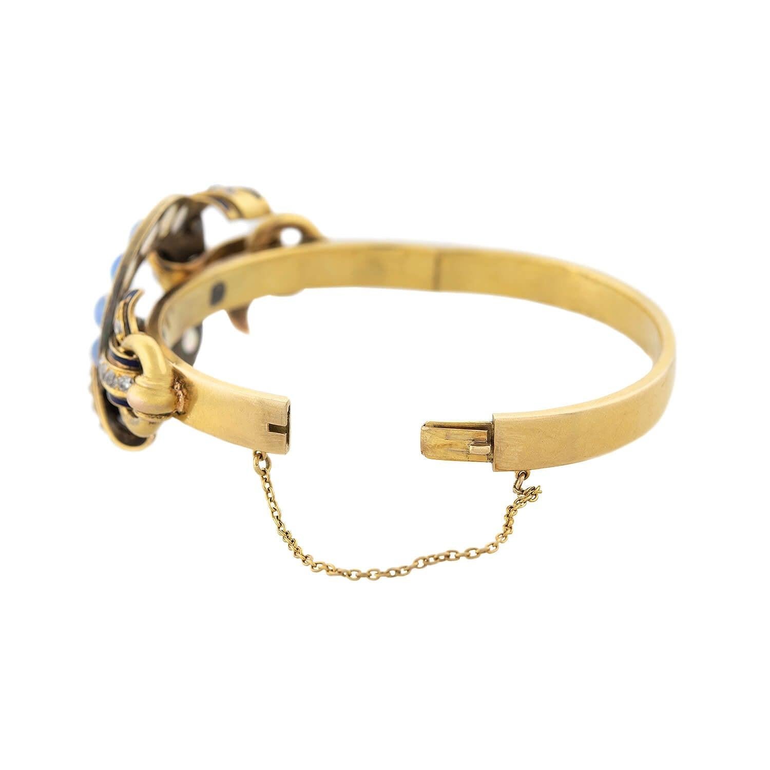 Bracelet en fer à cheval victorien en 18kt avec opale, diamant et émail Pour femmes en vente