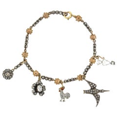 Bracelet victorien à 5 anneaux en argent sterling 18 carats et diamants