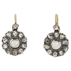 Victorian 18kt/Sterling Diamond and Pearl Cluster Earrings