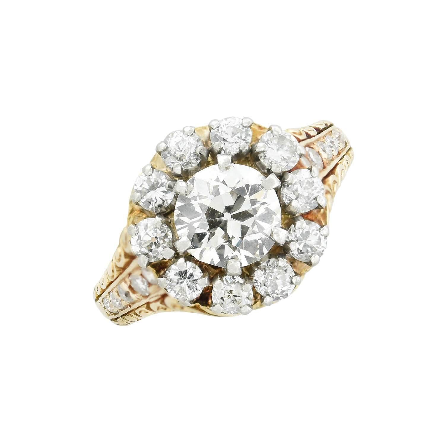 Victorian 18kt/Sterling Diamond Cluster Ring 2ctw In Good Condition For Sale In Narberth, PA