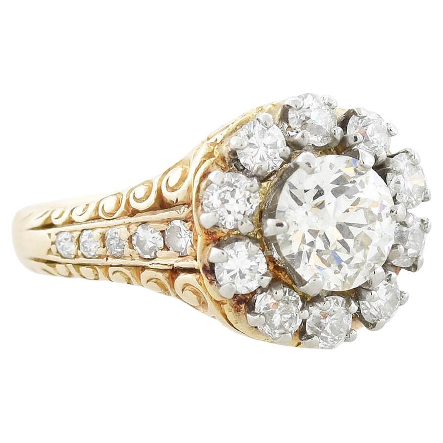 Victorian 18kt/Sterling Diamond Cluster Ring 2ctw For Sale