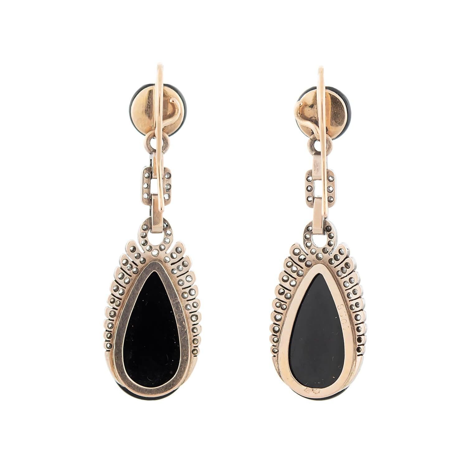 Victorian 18kt/Sterling, Diamond + Onyx Day-to-Night Earrings/Locket Pendant Set For Sale 1