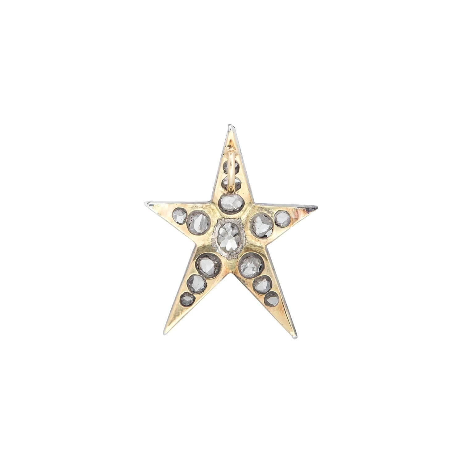 Old Mine Cut Victorian 18kt/Sterling Diamond Star 0.95ctw For Sale
