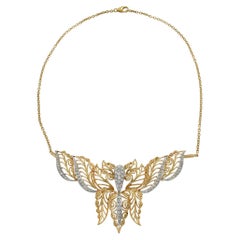 Victorian 18KT White and Yellow Gold Diamond Butterfly Necklace