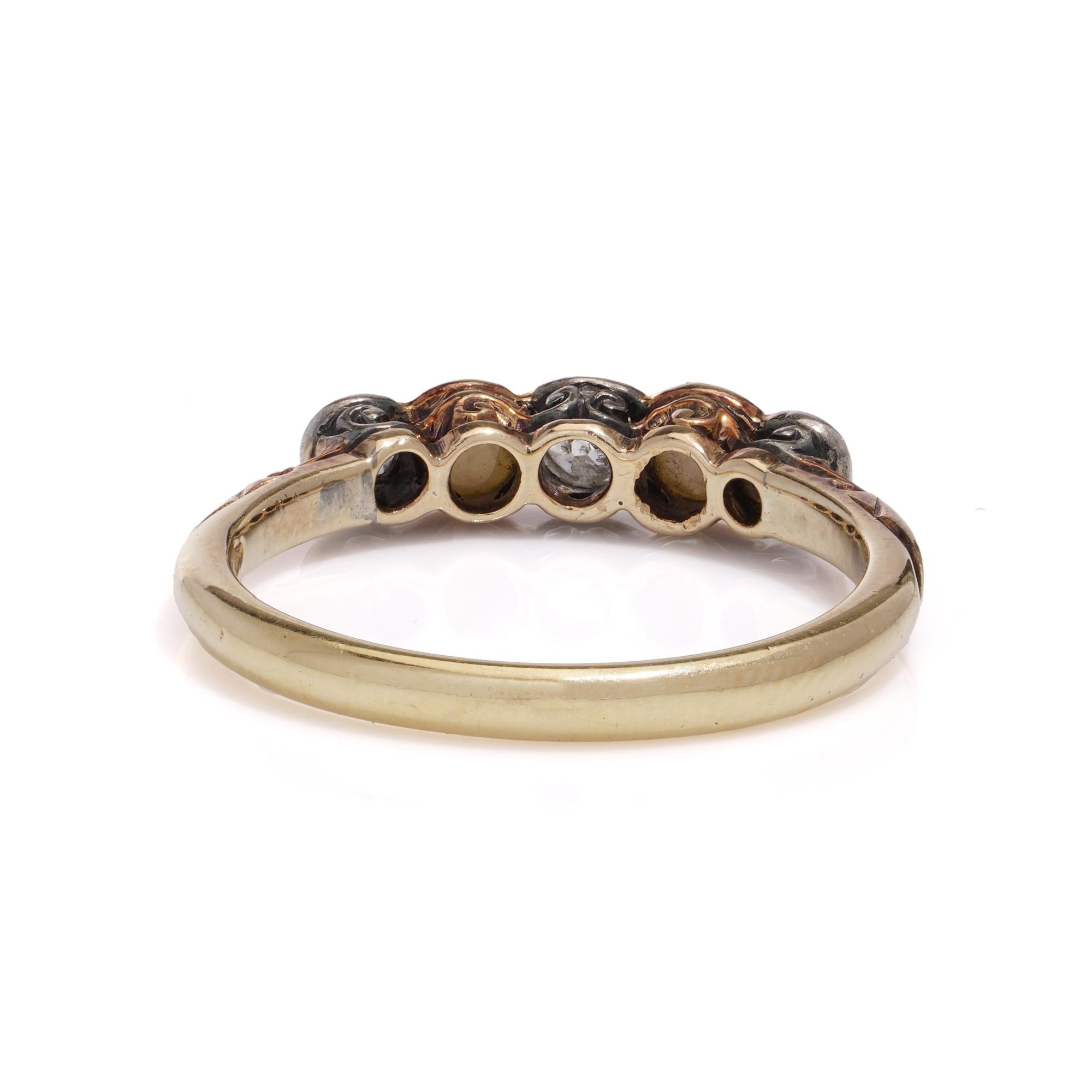Women's Victorian 18kt. yellow gold and silver ladies five stone ring  For Sale
