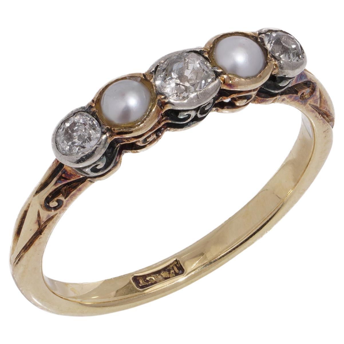 Victorian 18kt. yellow gold and silver ladies five stone ring  For Sale