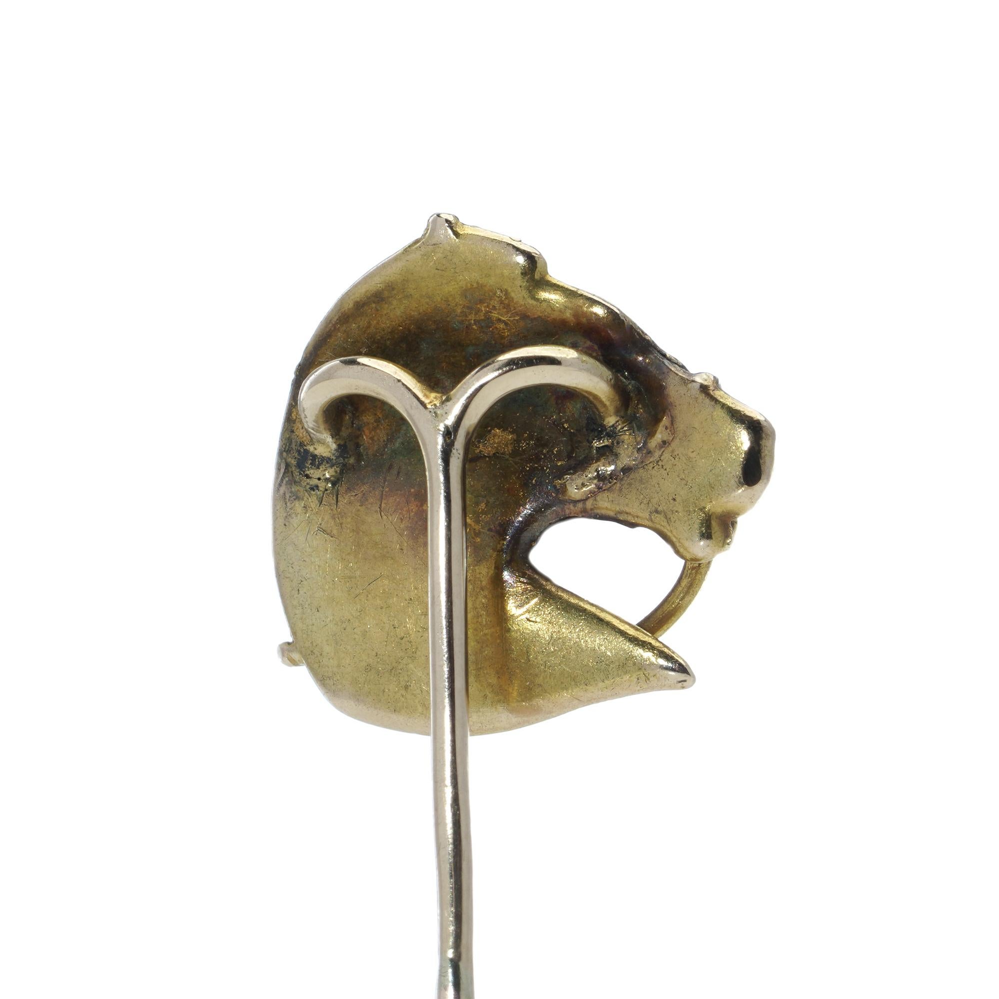Victorian 18kt yellow gold horse head pin brooch. For Sale 2