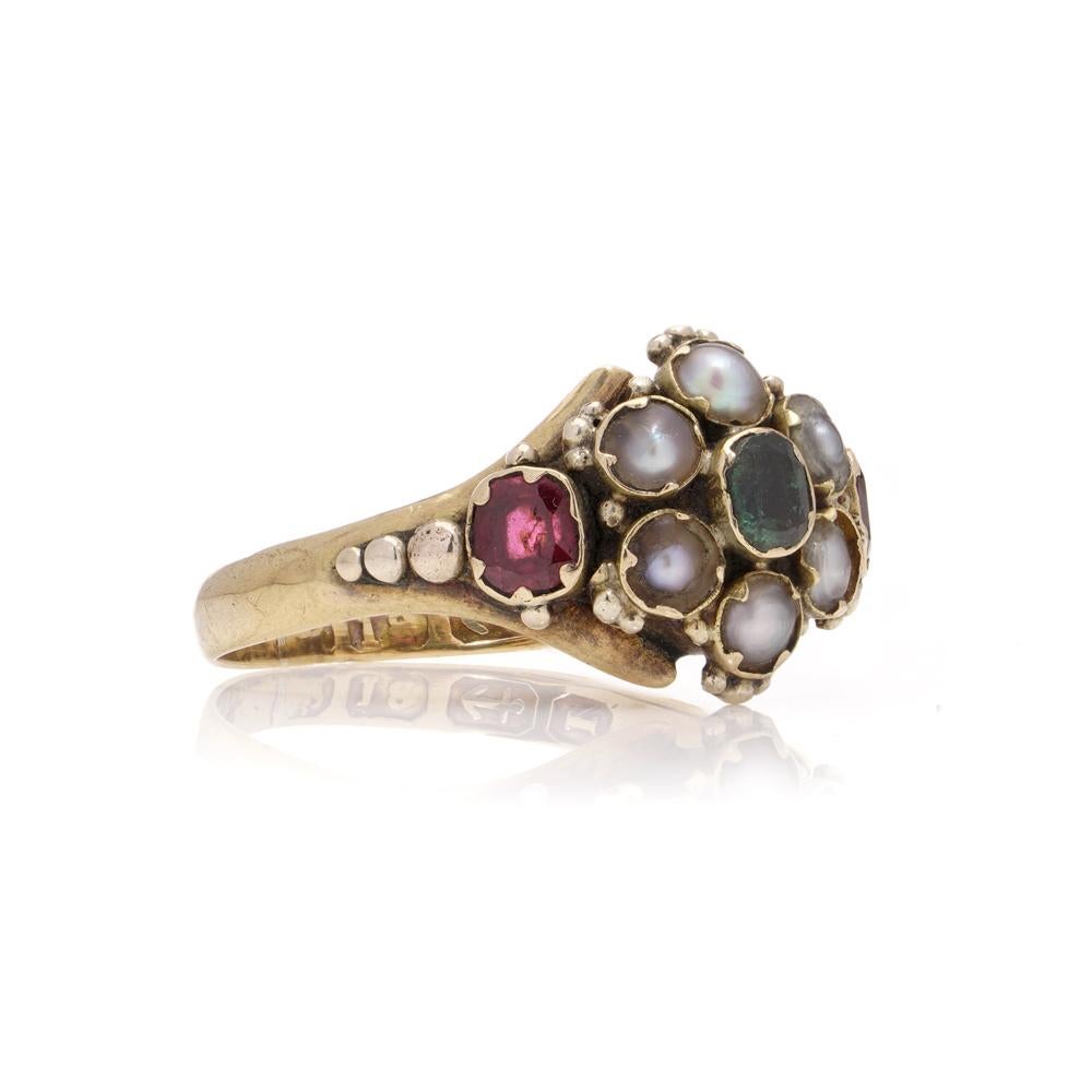 Victorian 18kt gold mourning cluster ring with gems In Good Condition For Sale In Braintree, GB
