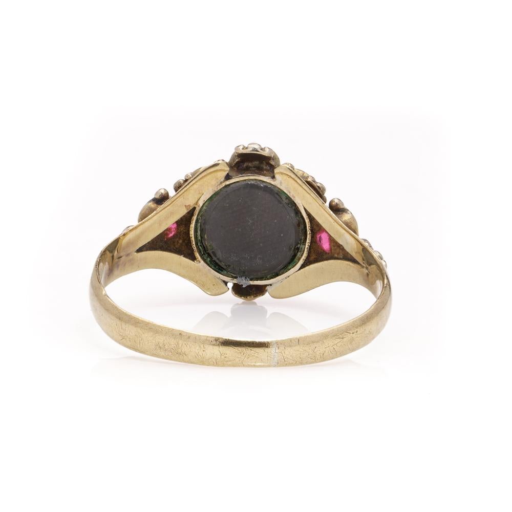 Women's Victorian 18kt gold mourning cluster ring with gems For Sale