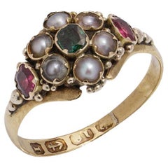 Victorian 18kt gold mourning cluster ring with gems