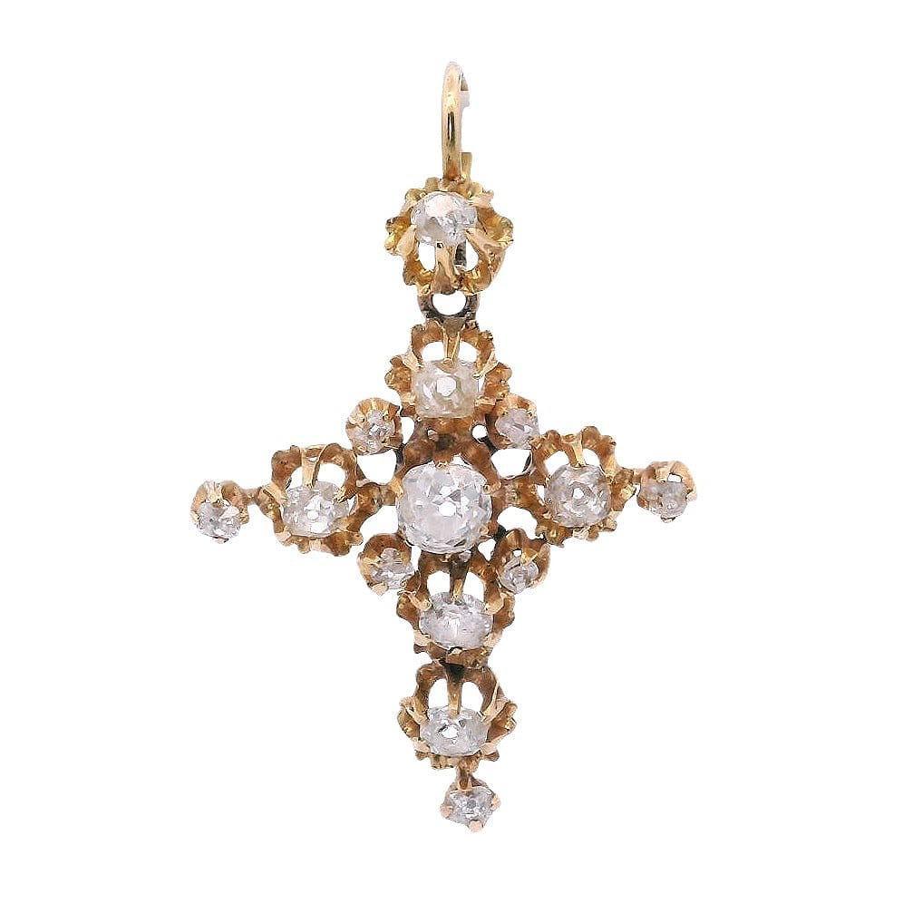 Victorian 18kt yellow Gold Pendant Cross with Diamonds