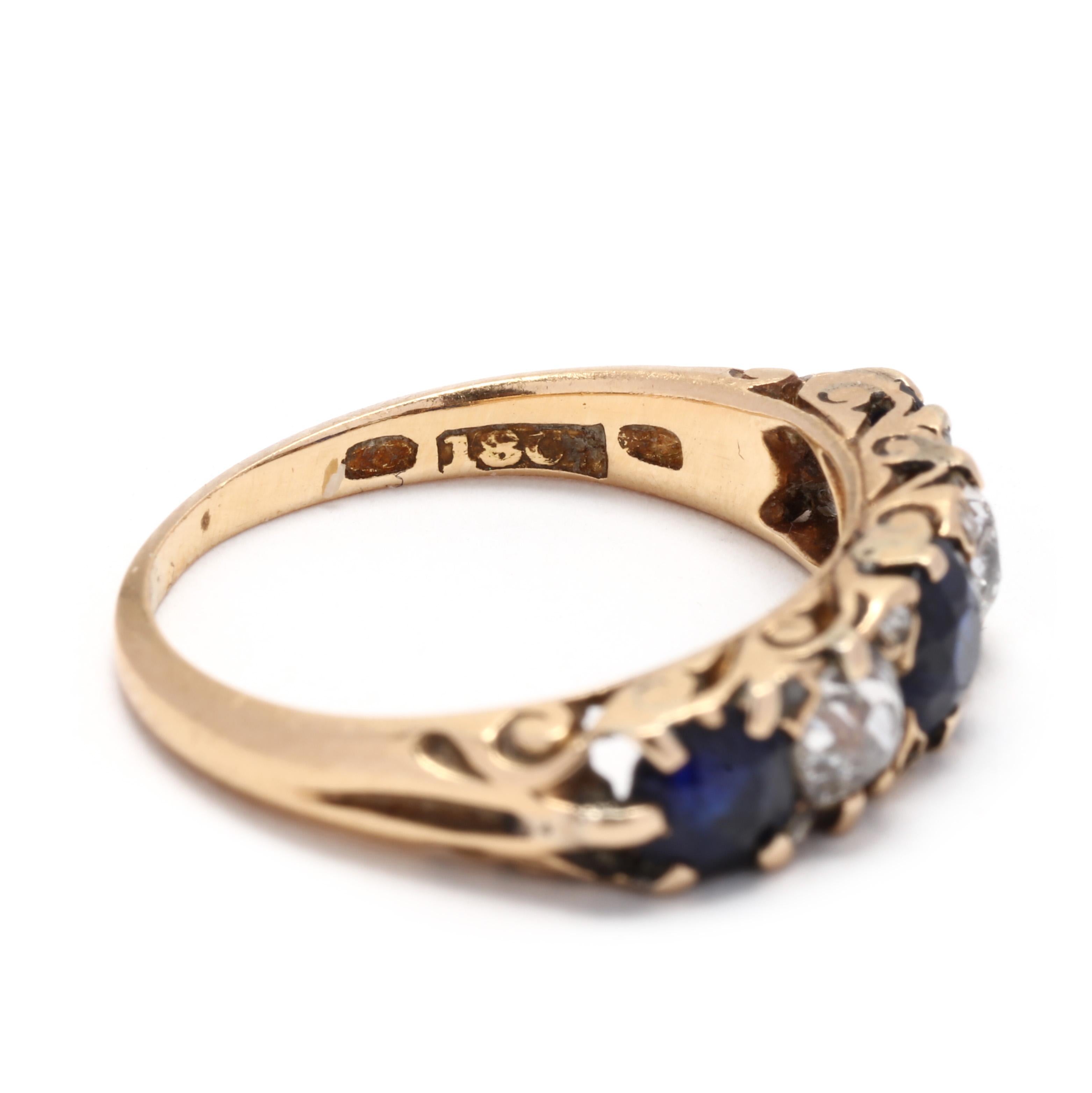 Viktorianisches 18Y Diamant- und Saphir-Ring mit 5 Steinen für Damen oder Herren