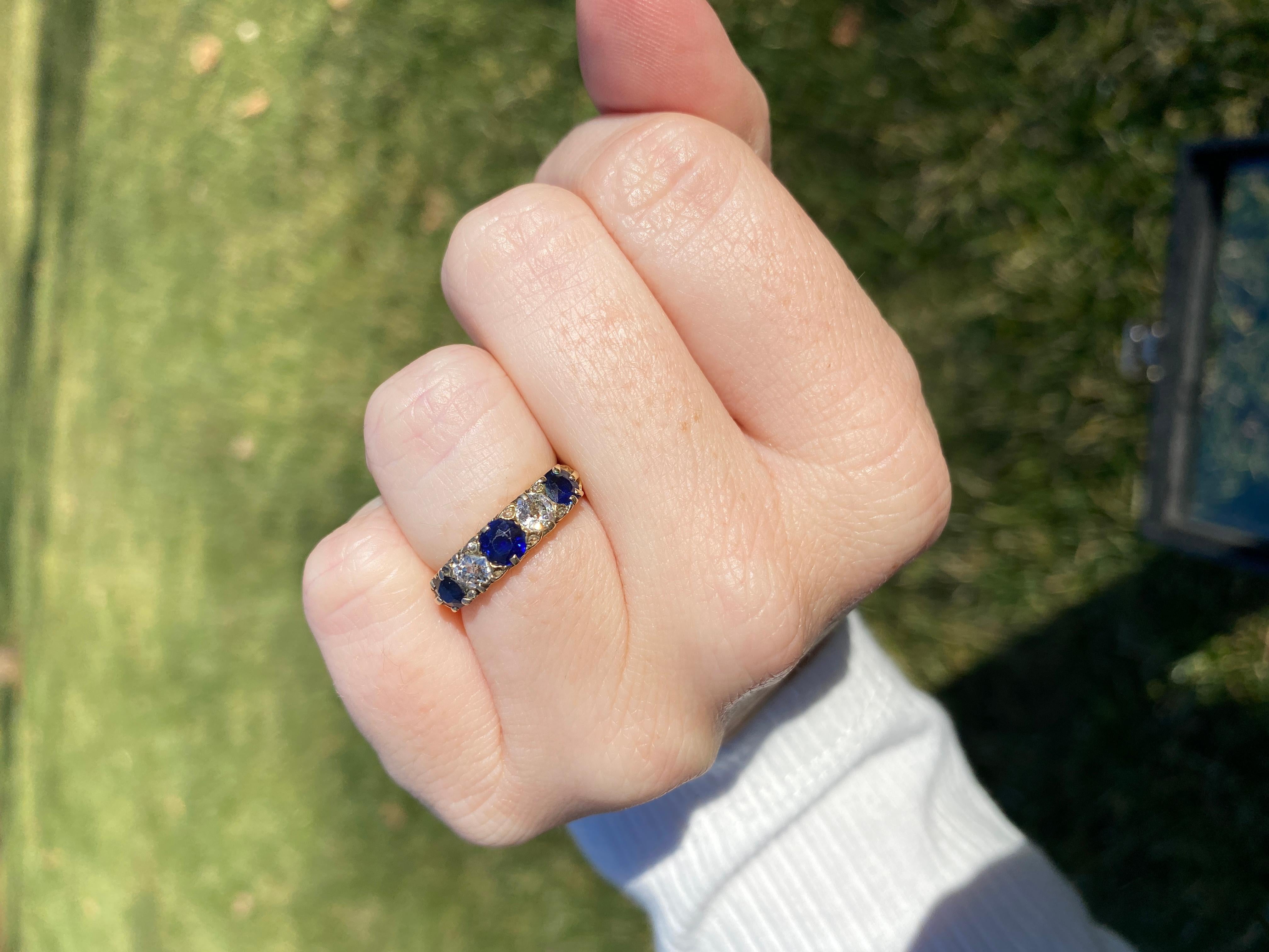 Victorian 18Y Diamond & Sapphire 5 Stone Band 2