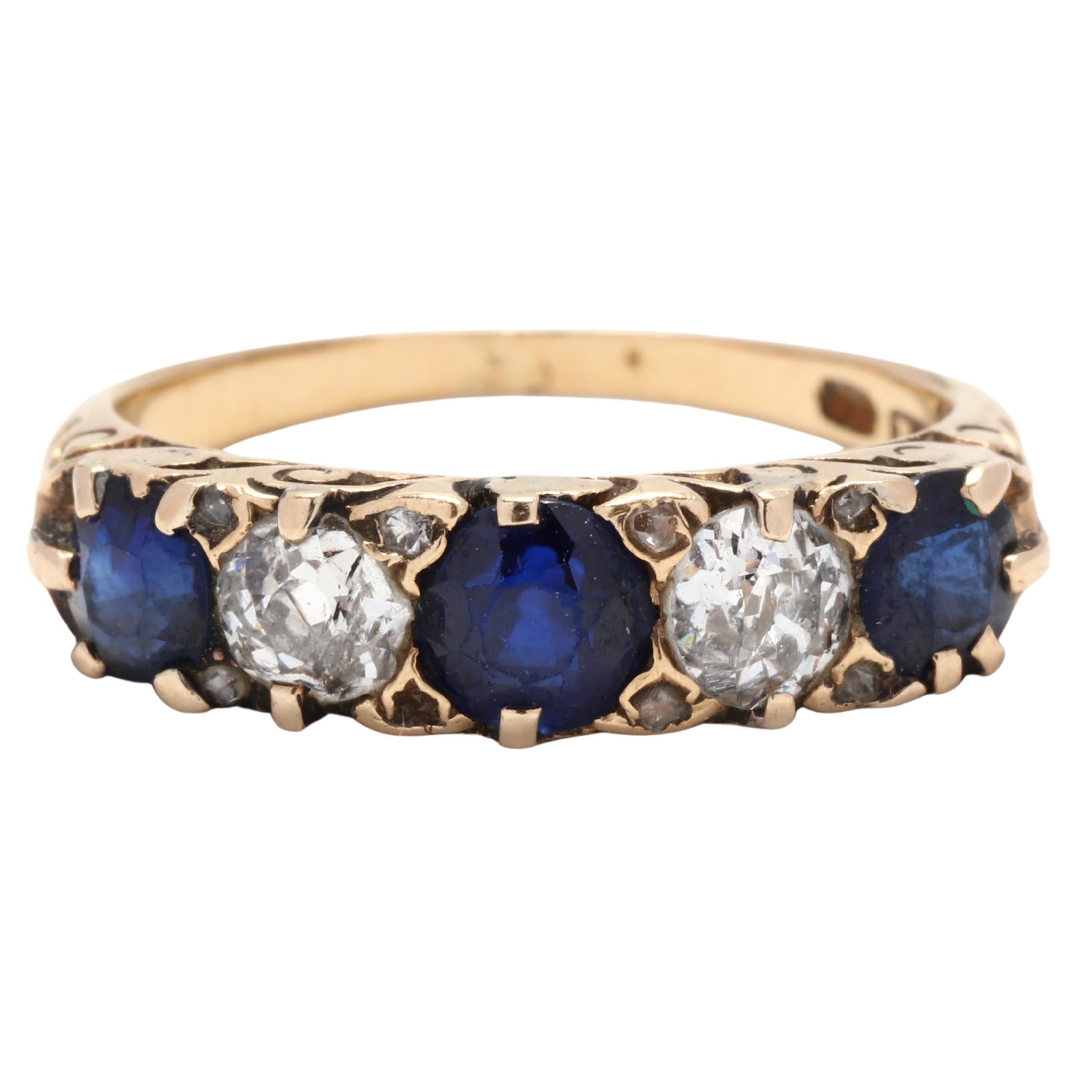 Victorian 18Y Diamond & Sapphire 5 Stone Band