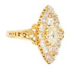 Victorian 1.90 Carat Diamond 18 Karat Gold Navette Cluster Ring
