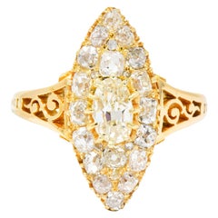 Victorian 1.90 Carat Diamond 18 Karat Gold Navette Cluster Ring