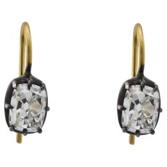 Boucles d'oreilles victoriennes en or jaune 18k et argent avec diamant de 1,90 carat