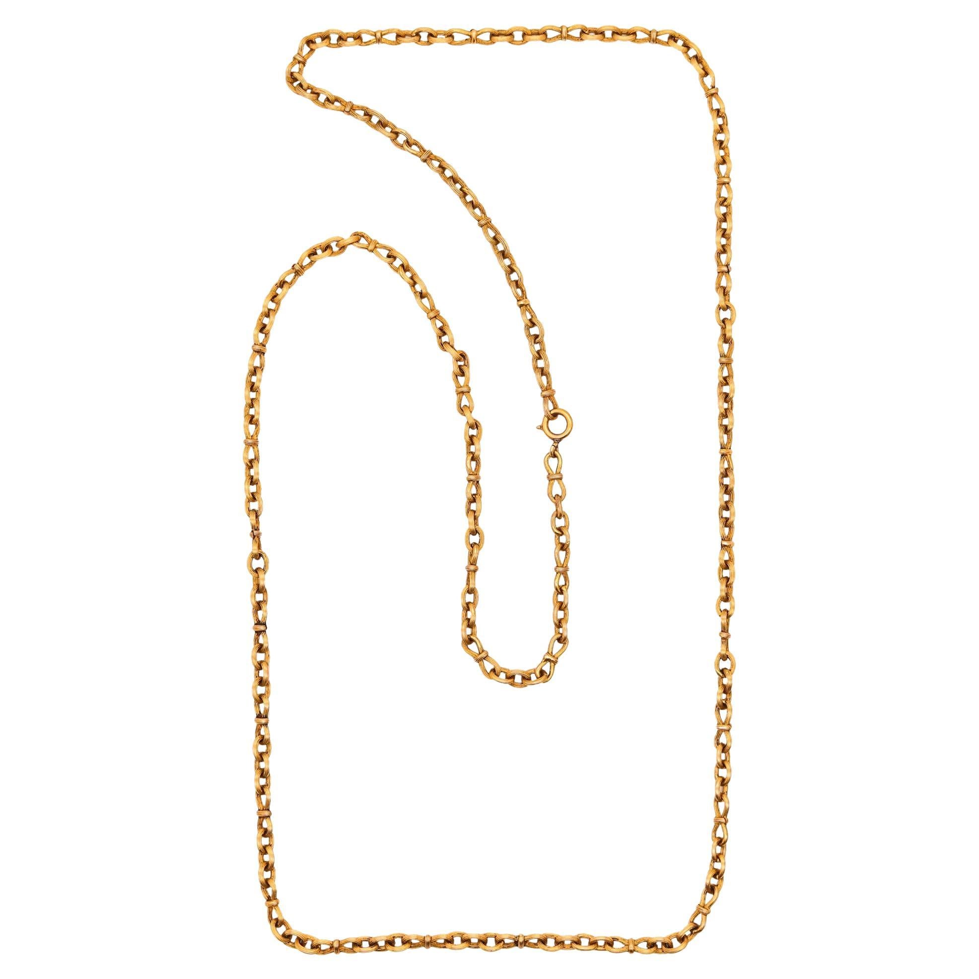 VICTORIAN 1900 Antike 29 Zoll Twisted Lings Lange Kette in 19Kt Gelbgold