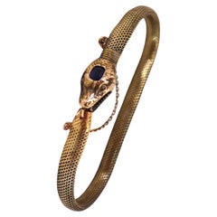 Victorian 1900 Snake Flex Bracelet in 14kt Gold with Sapphire and Diamonds