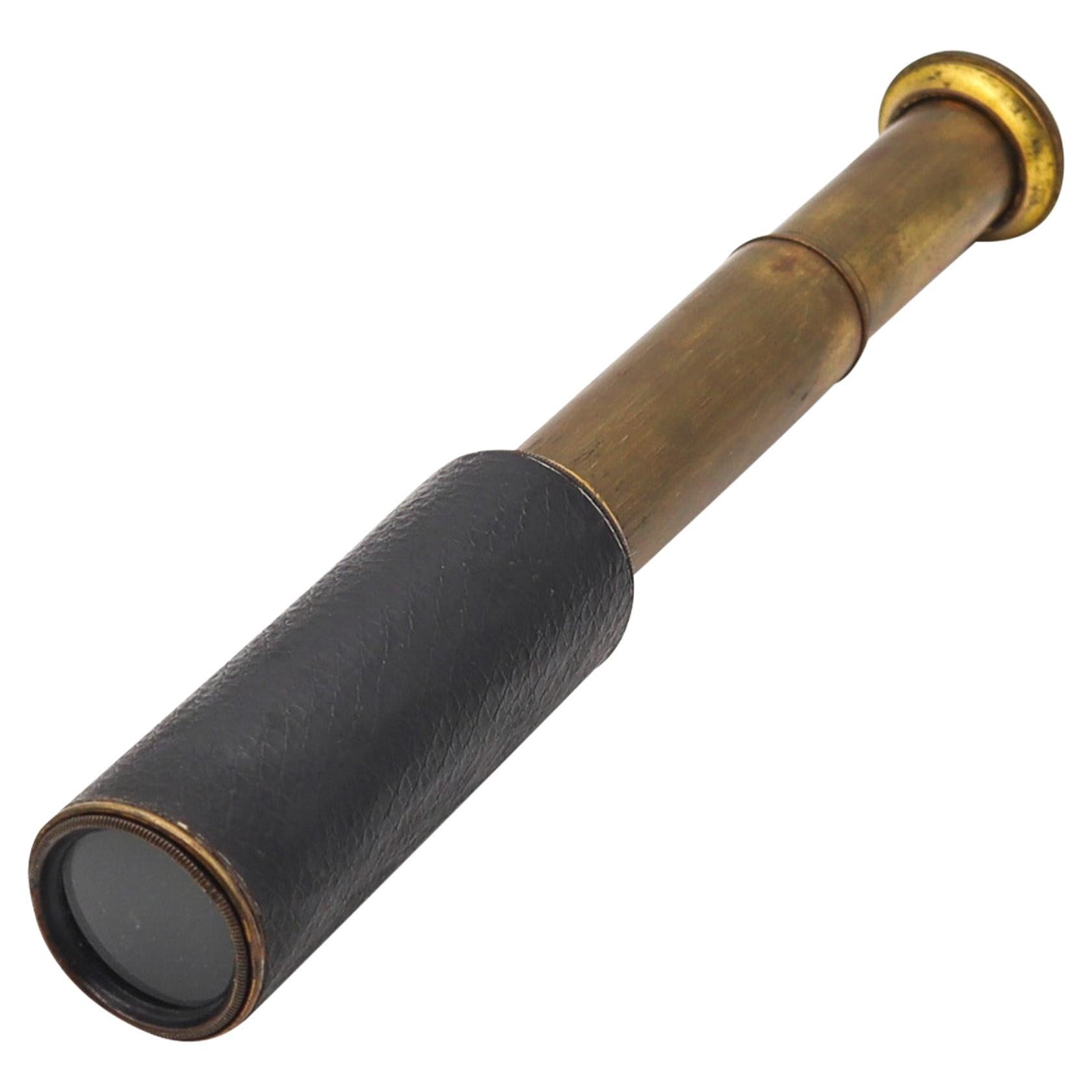 Victorian 1900 Three Draw Personal Pocket Monocular Telescope In Brass & Leather For Sale