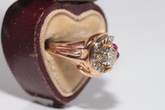 Victorian 1900s 18k Gold Natural Diamond And Cabochon Cut Ruby Ring