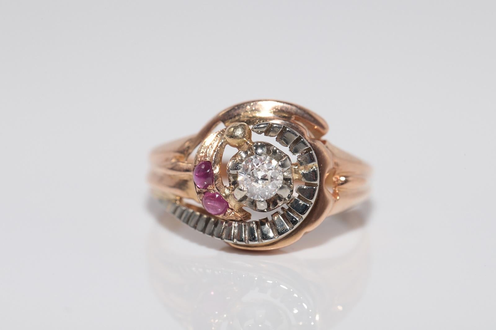 Viktorianischen 1900er 18k Gold natürlichen Diamanten und Cabochon Cut Rubin Ring (Alteuropäischer Schliff) im Angebot