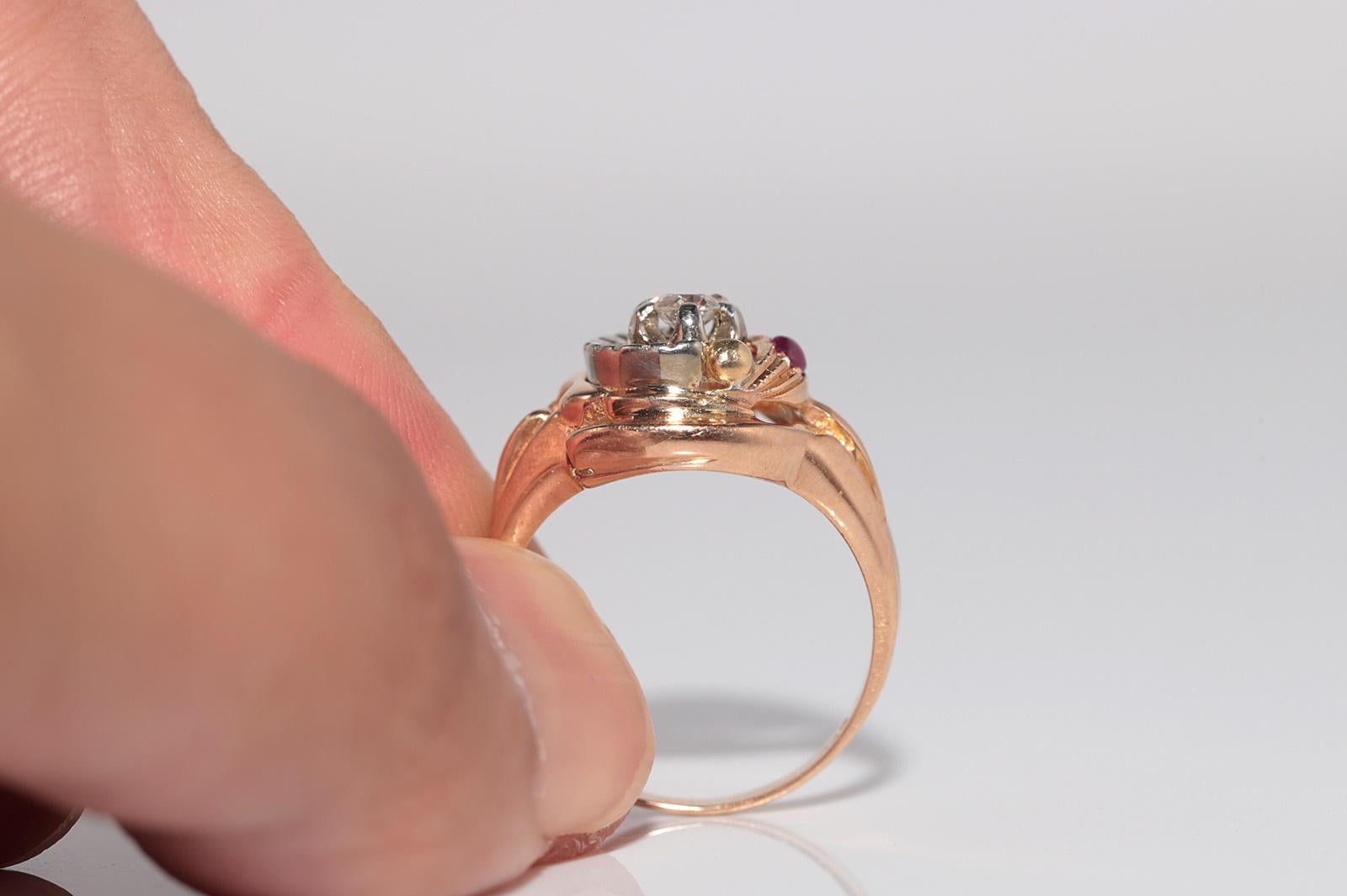 Viktorianischen 1900er 18k Gold natürlichen Diamanten und Cabochon Cut Rubin Ring Damen im Angebot