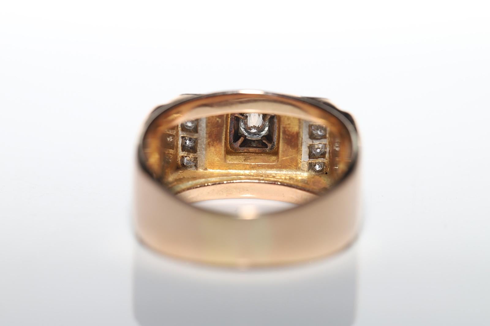 Victorian 1900s 18k Gold Natural Diamond Decorated Unisex Tank Ring For Sale 1