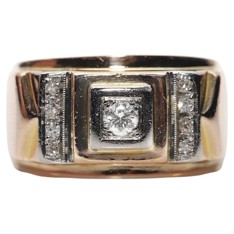 Victorian 1900s 18k Gold Natural Diamond Decorated Unisex Tank Ring For Sale