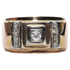 Victorian 1900s 18k Gold Natural Diamond Decorated Unisex Tank Ring