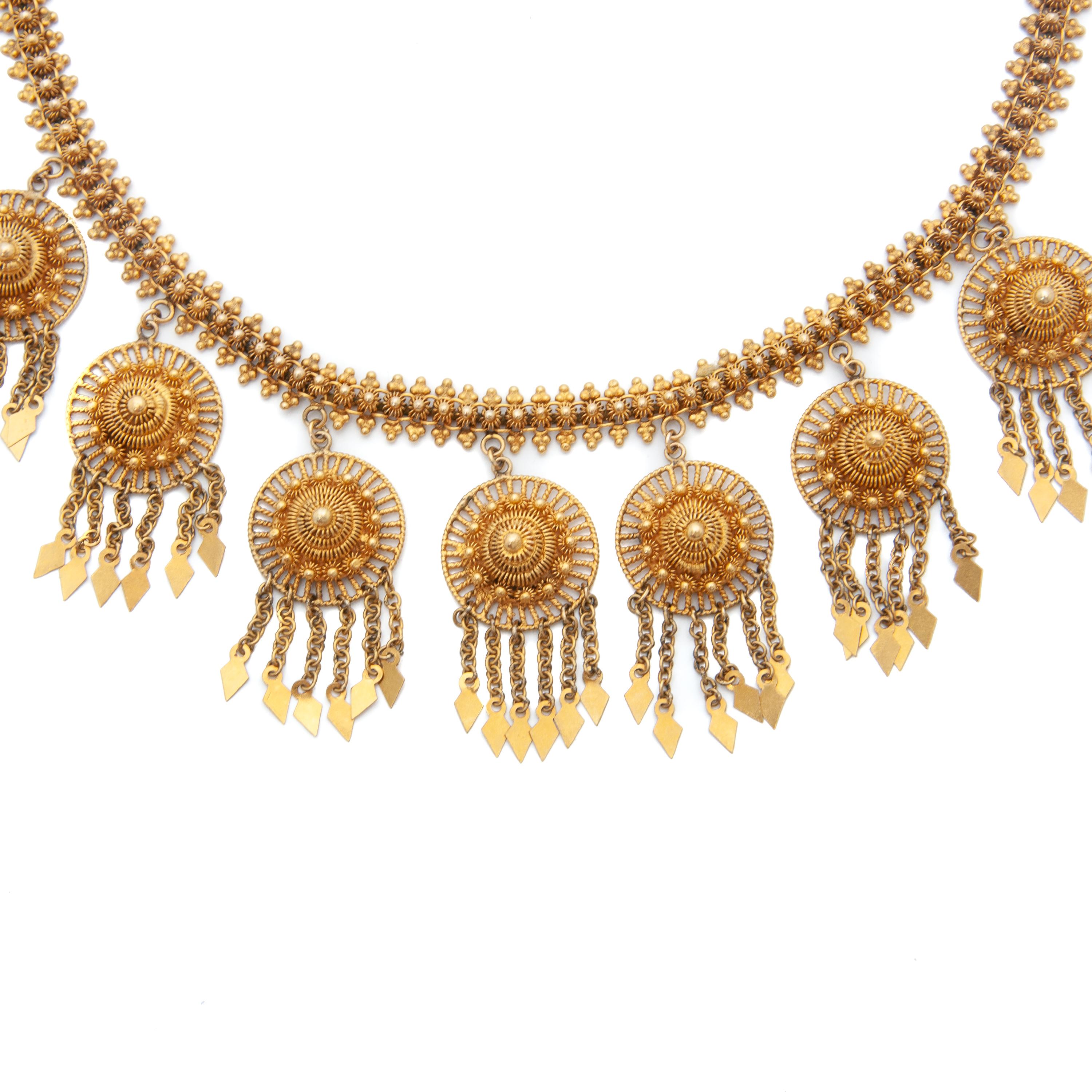 Antike etruskische Revival Cannetille-Halskette aus 18 Karat Gelbgold im Angebot 2