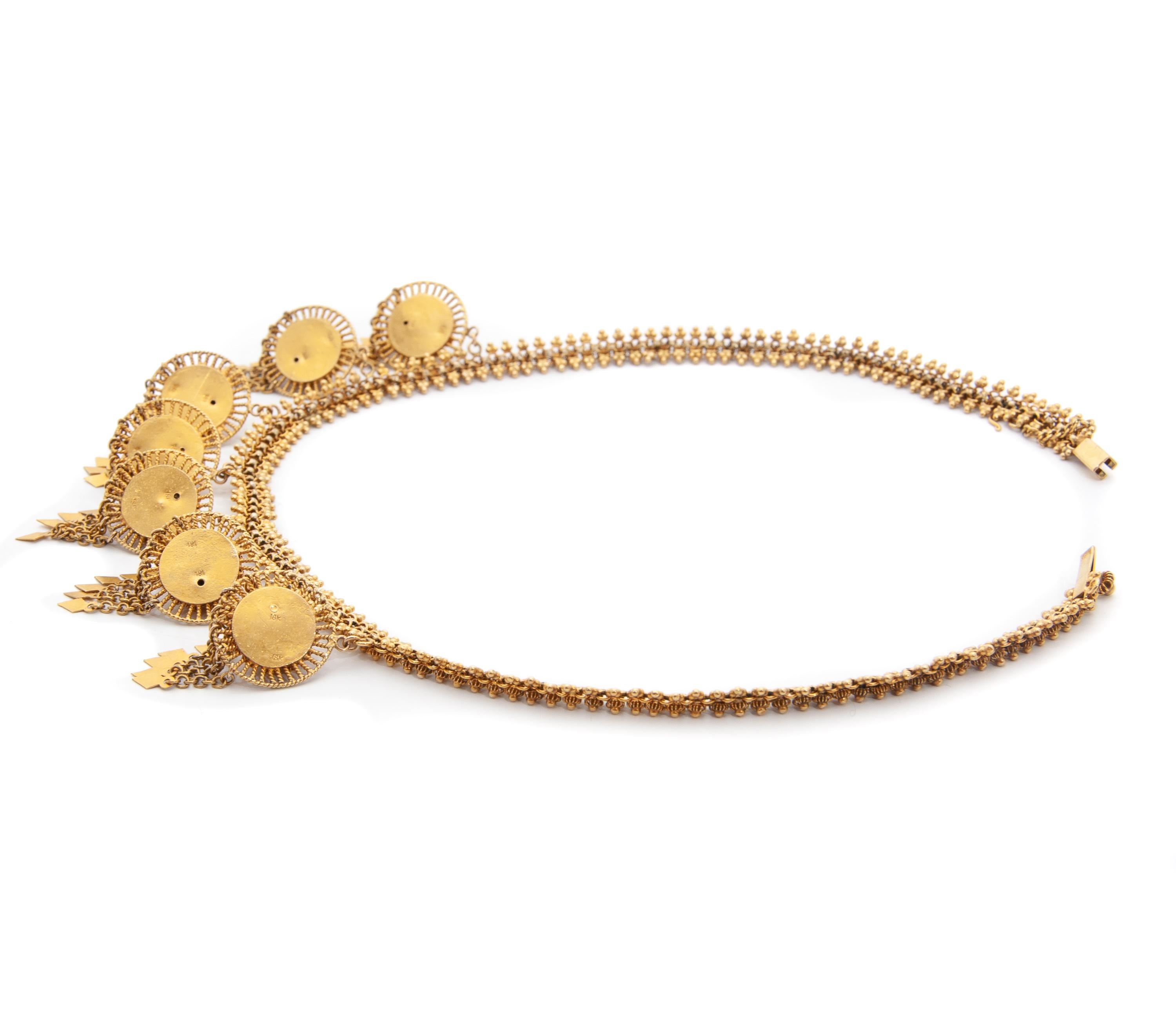 Antike etruskische Revival Cannetille-Halskette aus 18 Karat Gelbgold im Angebot 3