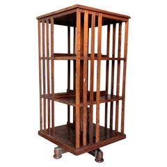 Victorian 1900s Revolving Three Tier Library Bookcase with Wooden Feet