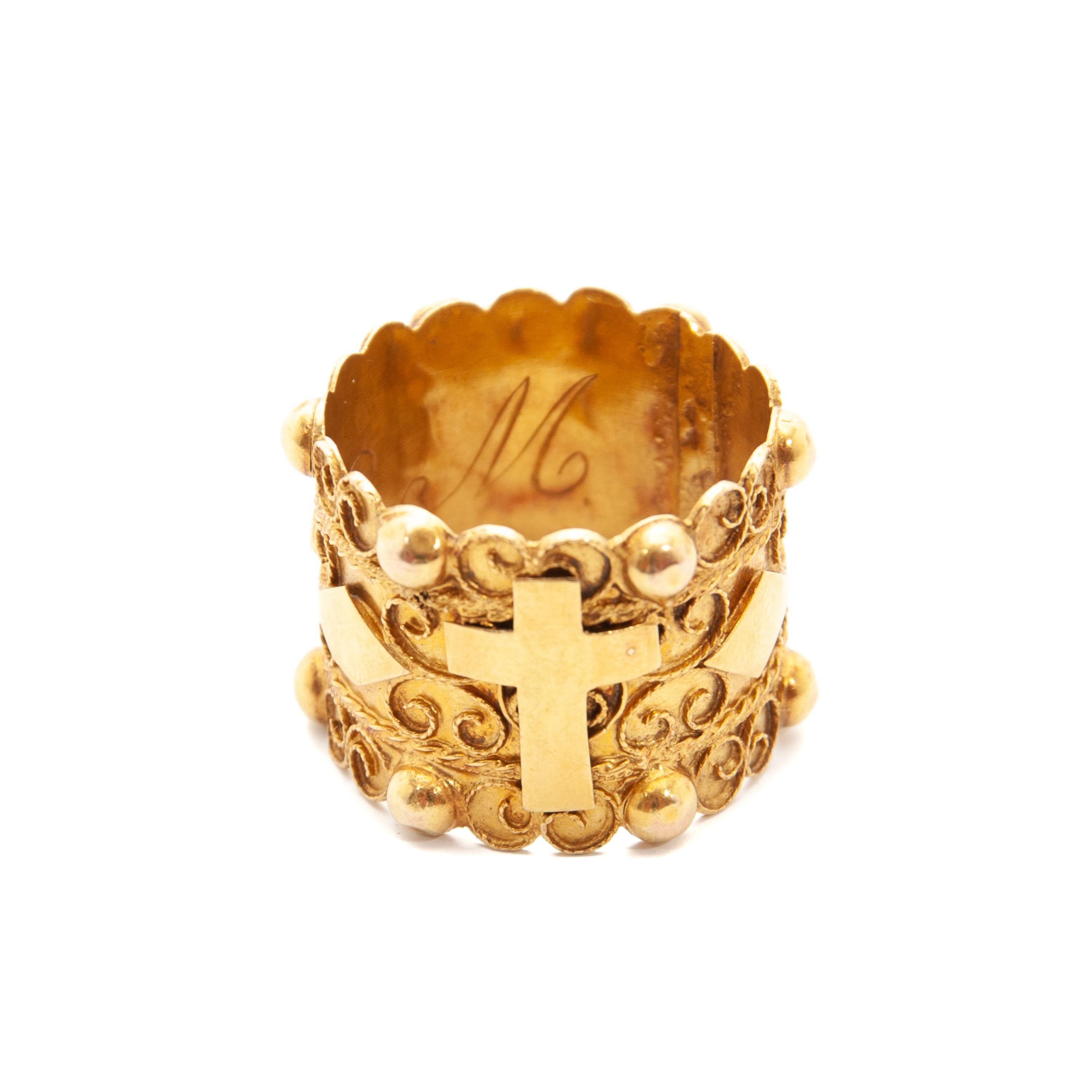 Victorian Antique 14K Yellow Gold Cannetille Band Ring  For Sale