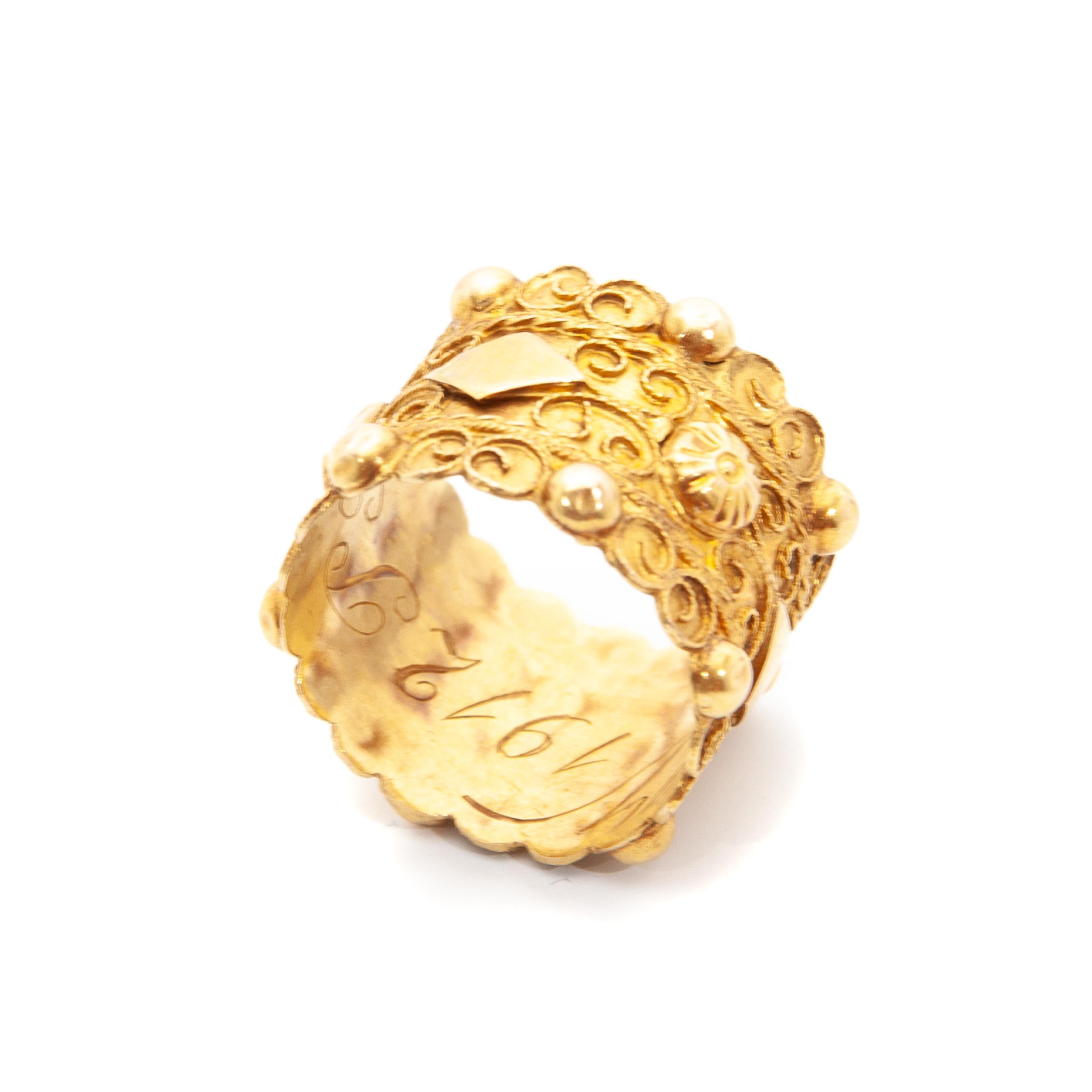 Victorian Antique 14K Yellow Gold Cannetille Band Ring For Sale