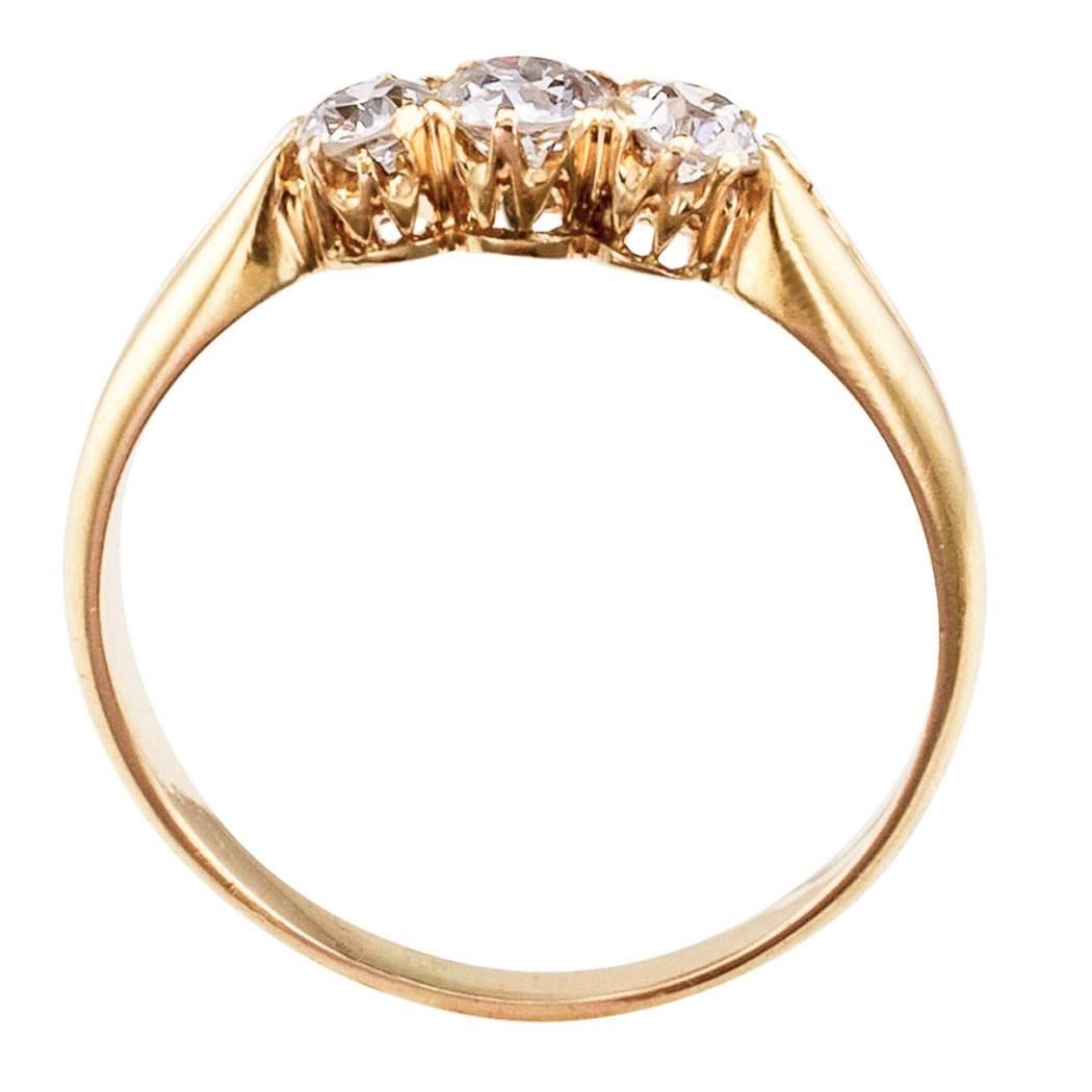 Victorian 1900s Three-Stone Diamond Gold Ring 1