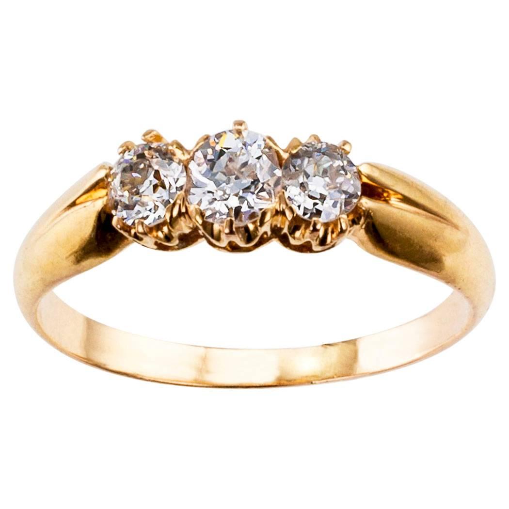 Victorian 1900s Three-Stone Diamond Gold Ring
