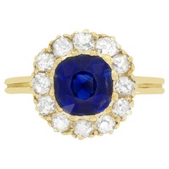 Victorian 1.90ct Sapphire and Diamond Cluster Ring, c.1880s